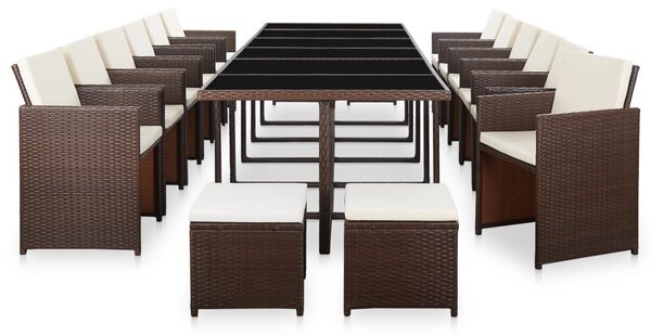 17 részes barna polyrattan kültéri étkezőszett párnákkal
