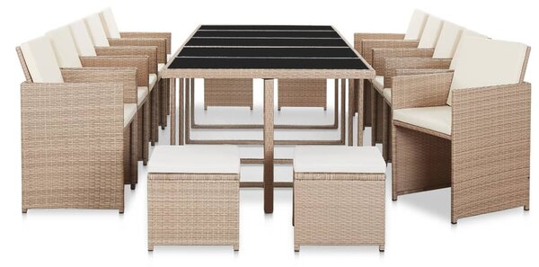 15 részes bézs polyrattan kültéri étkezőszett párnákkal