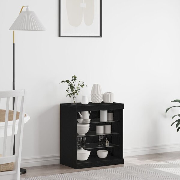 VidaXL LED világítással ellátott fekete tölgy oldalrész 60,5x37x67 cm
