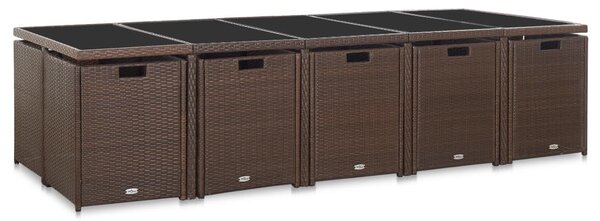 15-részes barna polyrattan kültéri étkezőszett párnákkal