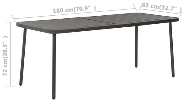 Sötétszürke acél kerti asztal 180 x 83 x 72 cm
