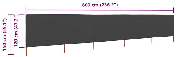 Antracitszürke szövet 5-paneles szélfogó 600 x 120 cm