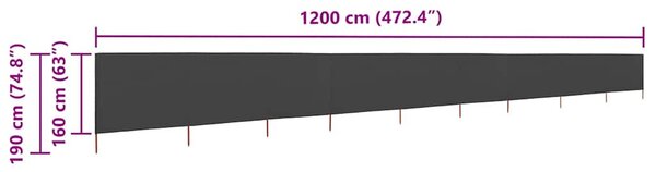 Antracitszürke 9 paneles szövet szélfogó 1200 x 160 cm
