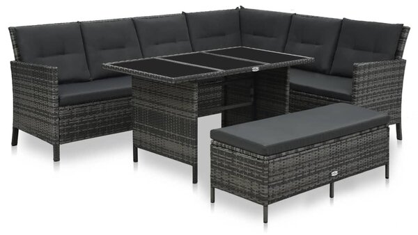 3-részes szürke polyrattan kerti bútorgarnitúra párnákkal