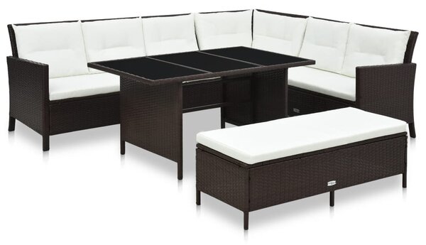 VidaXL 3-részes barna polyrattan kerti bútorgarnitúra párnákkal