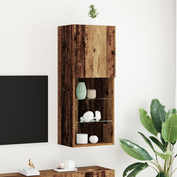 VidaXL TV Szekrény LED Fényekkel Régi Fa 40,5x30x102 cm