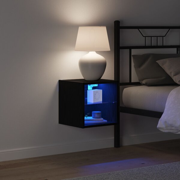LED Fali Éjjeli Szekrény Fekete 30 x 28,5 x 30 cm Faanyag