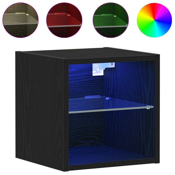 LED Fali Éjjeli Szekrény Fekete 30 x 28,5 x 30 cm Faanyag