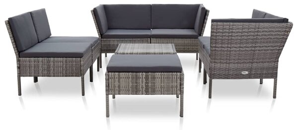 8-részes szürke polyrattan kerti ülőgarnitúra párnákkal