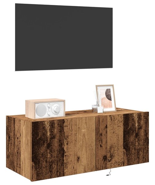 TV Fali Szekrény LED Világítással Régi Fa 80x35x31 cm