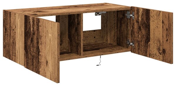 TV Fali Szekrény LED Világítással Régi Fa 80x35x31 cm
