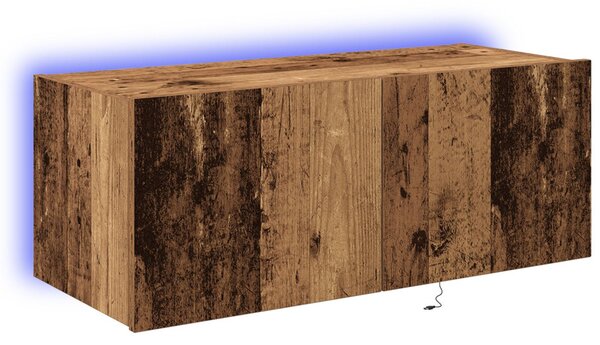 TV Fali Szekrény LED Világítással Régi Fa 80x35x31 cm
