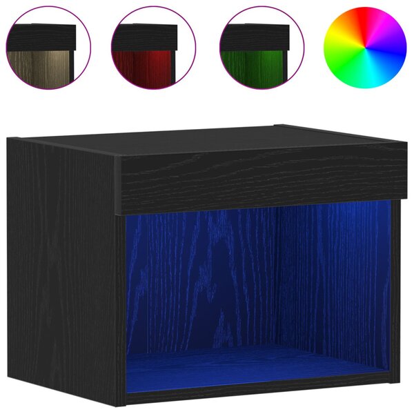 Falipolc LED világítással Fekete Tölgy 40x30x30 cm