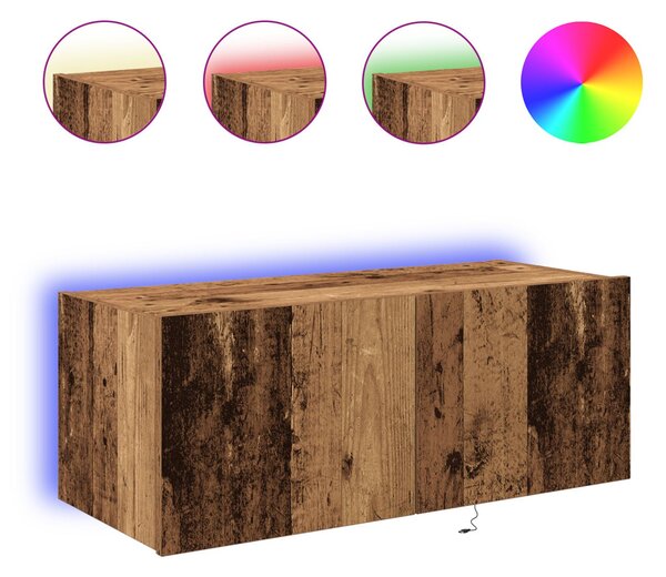 TV Fali Szekrény LED Világítással Régi Fa 80x35x31 cm