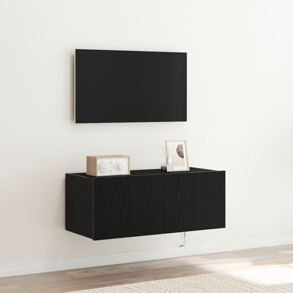 TV Fali Szekrény 80 x 35 x 31 cm Fekete tölgy Szerelt Fa