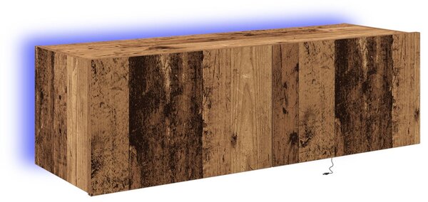 TV fali szekrény LED lámpákkal, régi fa 100x35x31 cm