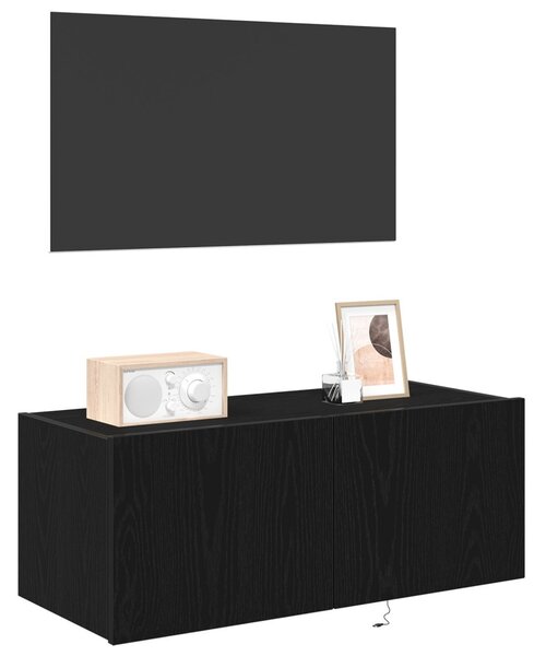 TV Fali Szekrény 80 x 35 x 31 cm Fekete tölgy Szerelt Fa