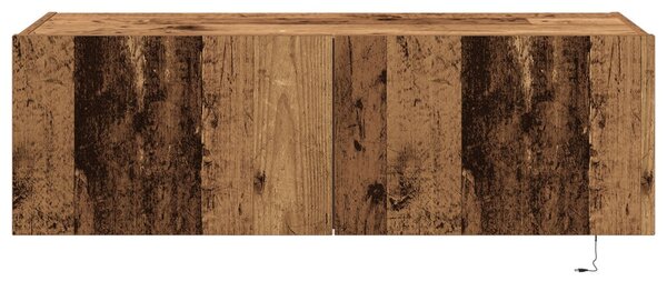 TV fali szekrény LED lámpákkal, régi fa 100x35x31 cm
