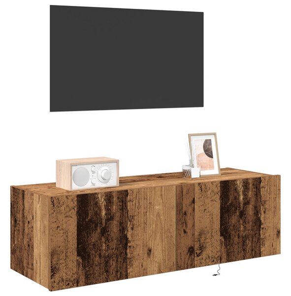 TV fali szekrény LED lámpákkal, régi fa 100x35x31 cm