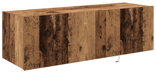 TV fali szekrény LED lámpákkal, régi fa 100x35x31 cm