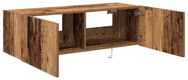 TV fali szekrény LED lámpákkal, régi fa 100x35x31 cm