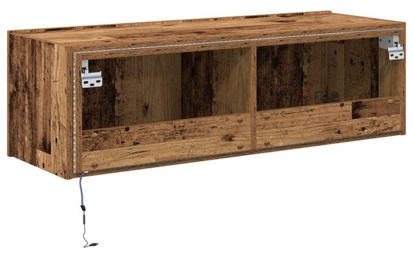 TV fali szekrény LED lámpákkal, régi fa 100x35x31 cm