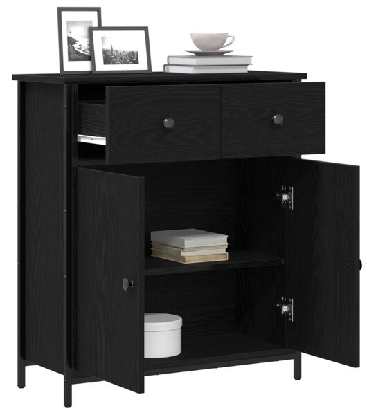 Oldalszekrény Fekete Tölgy 70x30x80 cm Mérnöki Fa és Acél