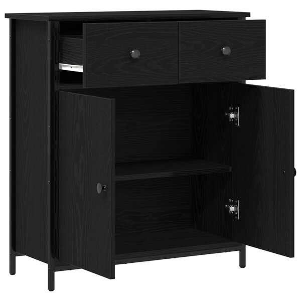 Oldalszekrény Fekete Tölgy 70x30x80 cm Mérnöki Fa és Acél