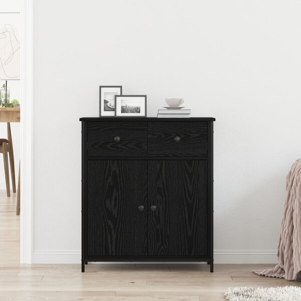 Oldalszekrény Fekete Tölgy 70x30x80 cm Mérnöki Fa és Acél