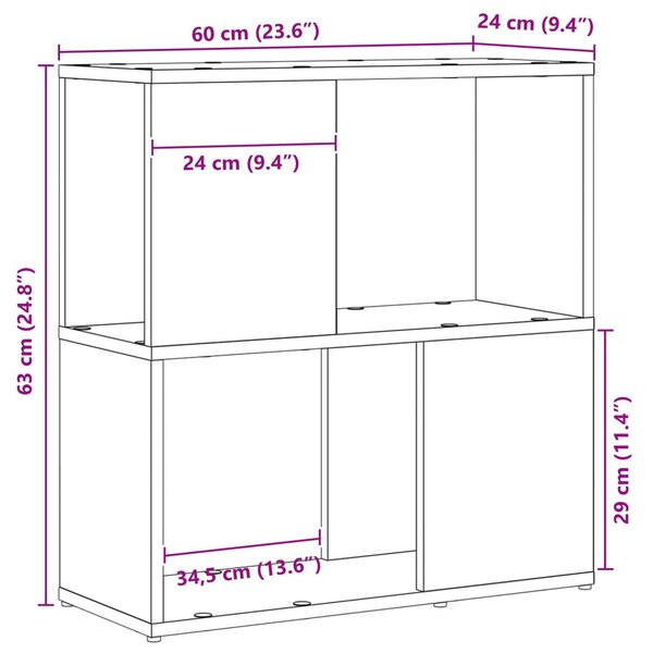 Könyvespolc Fekete tölgy 60x24x63 cm Mérnök Fa