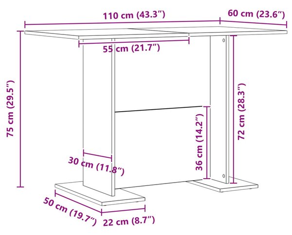 Étkezőasztal Kézműves Tölgy 110x60x75 cm Mérnöki Fa