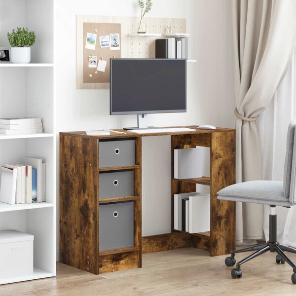 Asztal fiókkal polcokkal Füstölt tölgy 100 x 40 x 75 cm Faanyag
