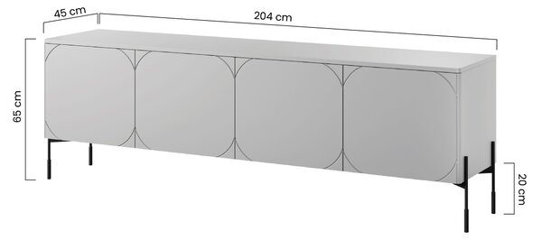 Sonatia TV-szekrény 200 cm négyajtós fém lábakkal - olíva