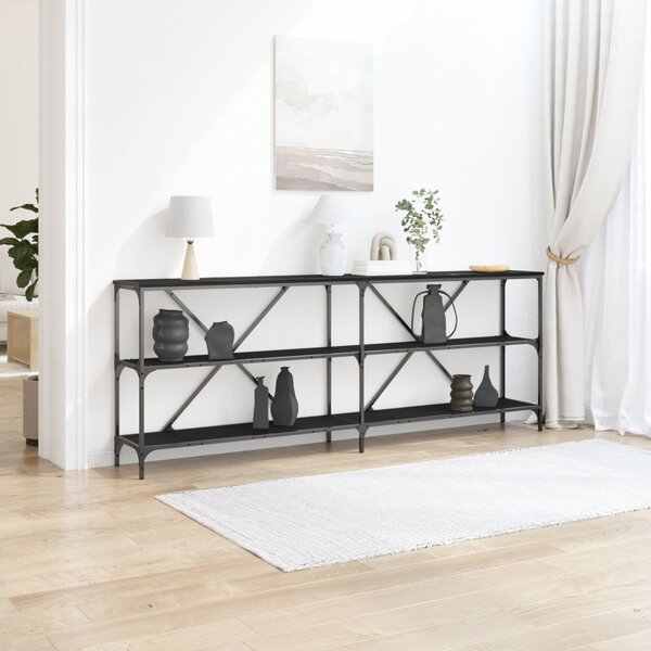 Konzolasztal polcokkal Fekete tölgy 200 x 30 x 75 cm Faanyag