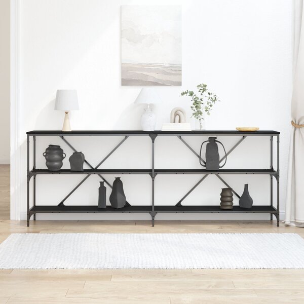 Konzolasztal polcokkal Fekete tölgy 200 x 30 x 75 cm Faanyag