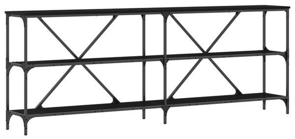 Konzolasztal polcokkal Fekete tölgy 200 x 30 x 75 cm Faanyag
