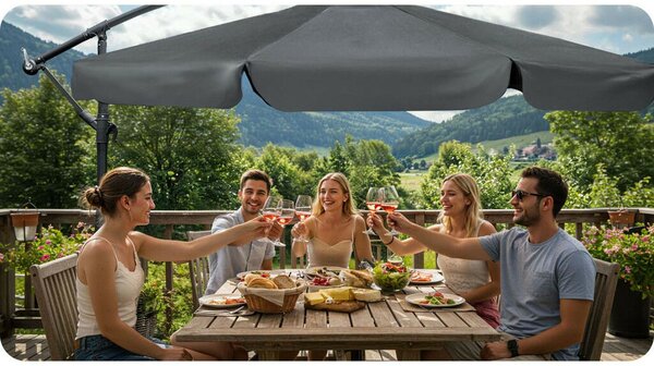 Plonos Összecsukható kerti Napernyő 6 részes, 350cm átmérőjű - Szürke