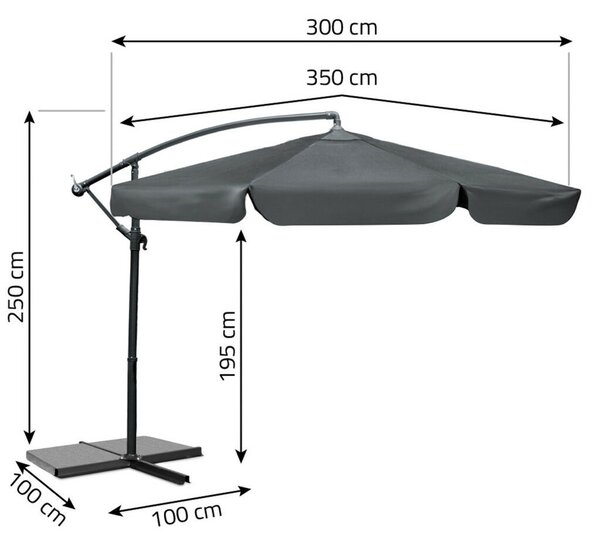 Plonos Összecsukható kerti Napernyő 6 részes, 350cm átmérőjű - Szürke