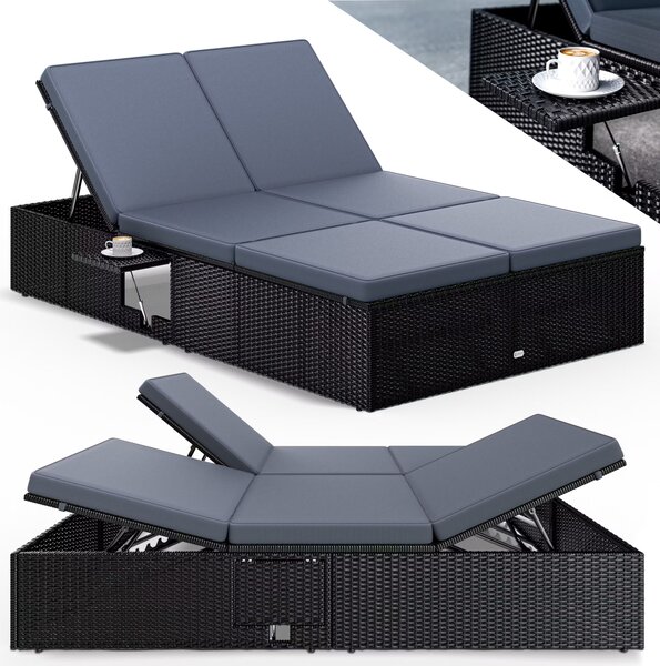 Deuba Kerti rattan ágy 200x115 cm fekete - antracit párnák