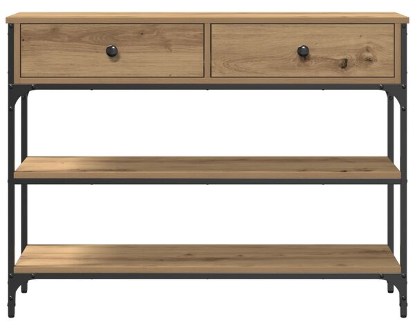 Konsole asztal Művészi tölgy 100x25x75 cm Szerelt fa & acél