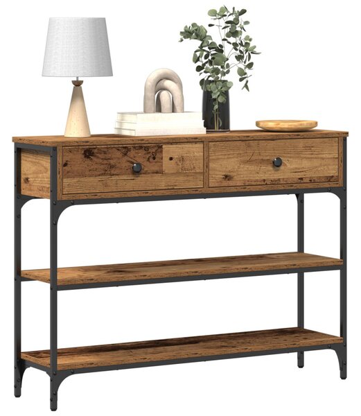 Konzol Asztal Régi Fa 100x25x75 cm Mérnöki Fa és Acél