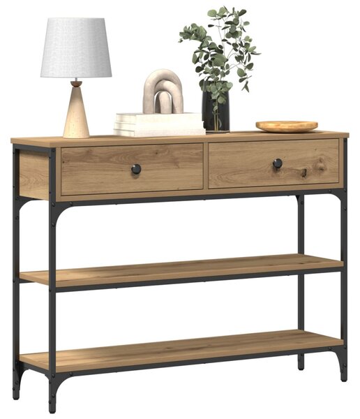 Konsole asztal Művészi tölgy 100x25x75 cm Szerelt fa & acél