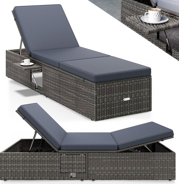 Casaria® Kerti rattan napozóágy szürke - antracit párna