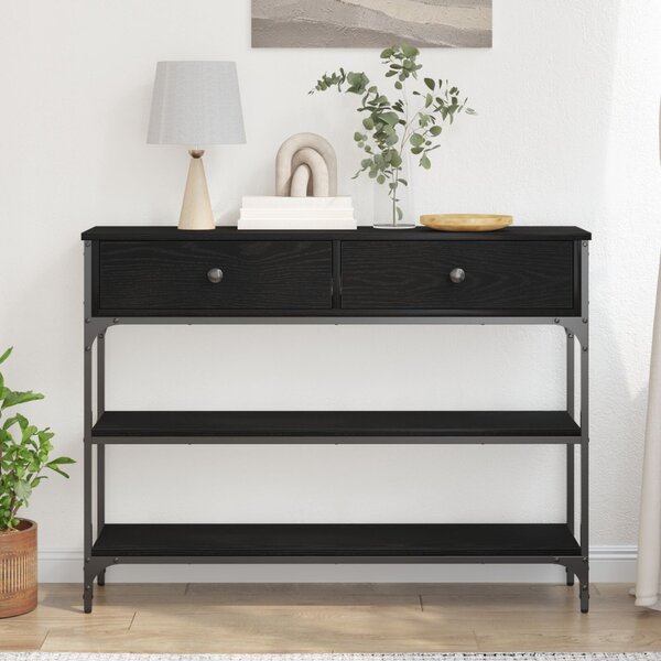 Konzolasztal fiókkal Fekete tölgy 100 x 25 x 75 cm Faanyag