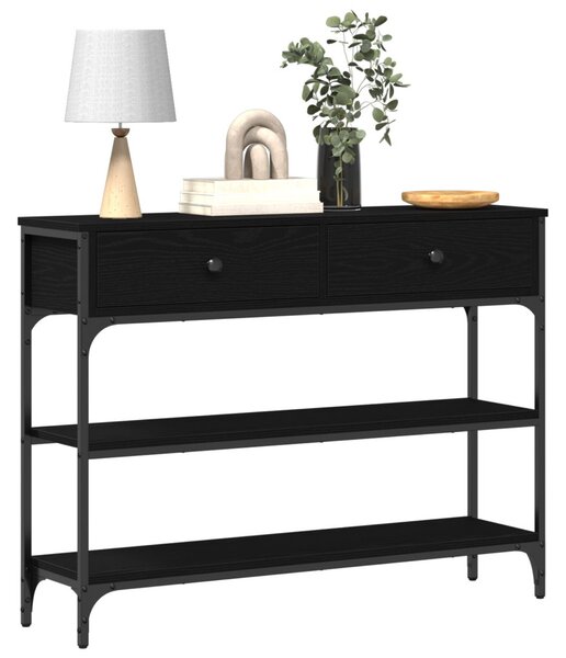 Konzolasztal fiókkal Fekete tölgy 100 x 25 x 75 cm Faanyag