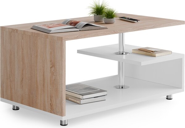Casaria® Orlando dohányzóasztal 95x55x50 cm - fehér/tölgy
