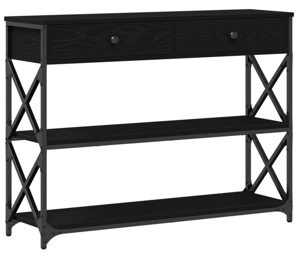 Konzoltábla Fekete Tölgy 100x28x75 cm Mérnöki Fa és Acél