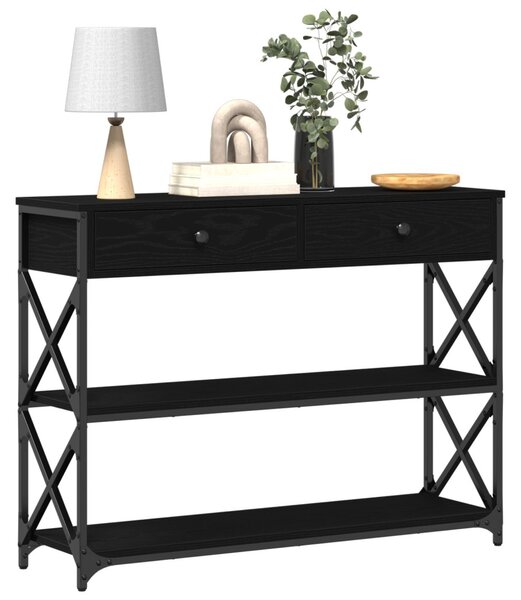 Konzoltábla Fekete Tölgy 100x28x75 cm Mérnöki Fa és Acél
