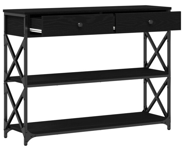 Konzoltábla Fekete Tölgy 100x28x75 cm Mérnöki Fa és Acél