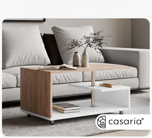 Casaria® Orlando dohányzóasztal 95x55x50 cm - fehér/tölgy